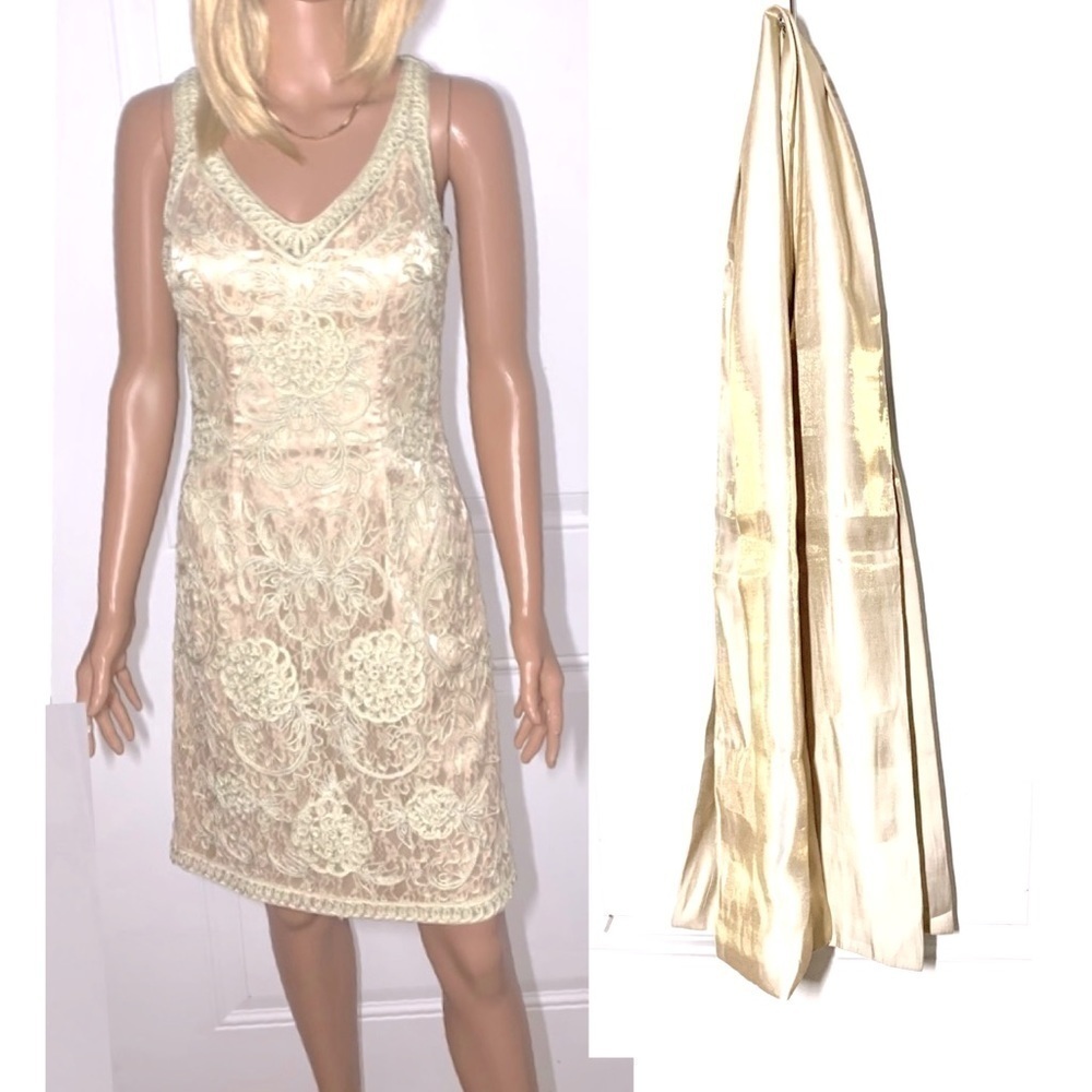 Sue Wong Cocktail Dress with matching Wrap Gold size 2